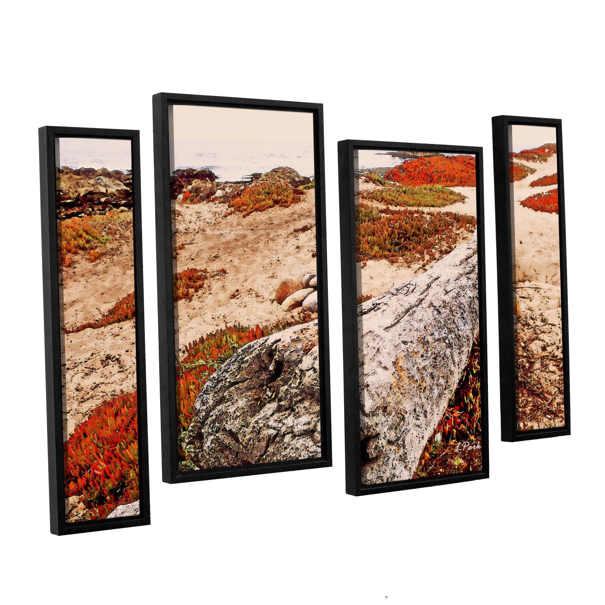 ArtWall Linda Parker "Log On Pebble Beach" 4-Piece Floater-framed Canvas Staggered Set