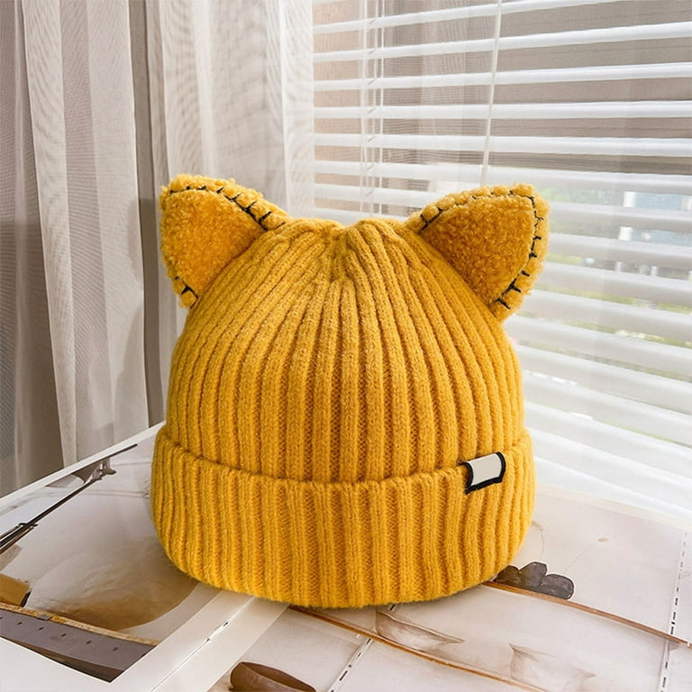 Kawaii Wool Knit Hat Fall Winter Cat Ears Shape Hats Solid Color Cute Soft Plush Kawaii Wool Knit Hat Fall Winter Cat Ears Shape Hats Solid Color Cute Soft Plush