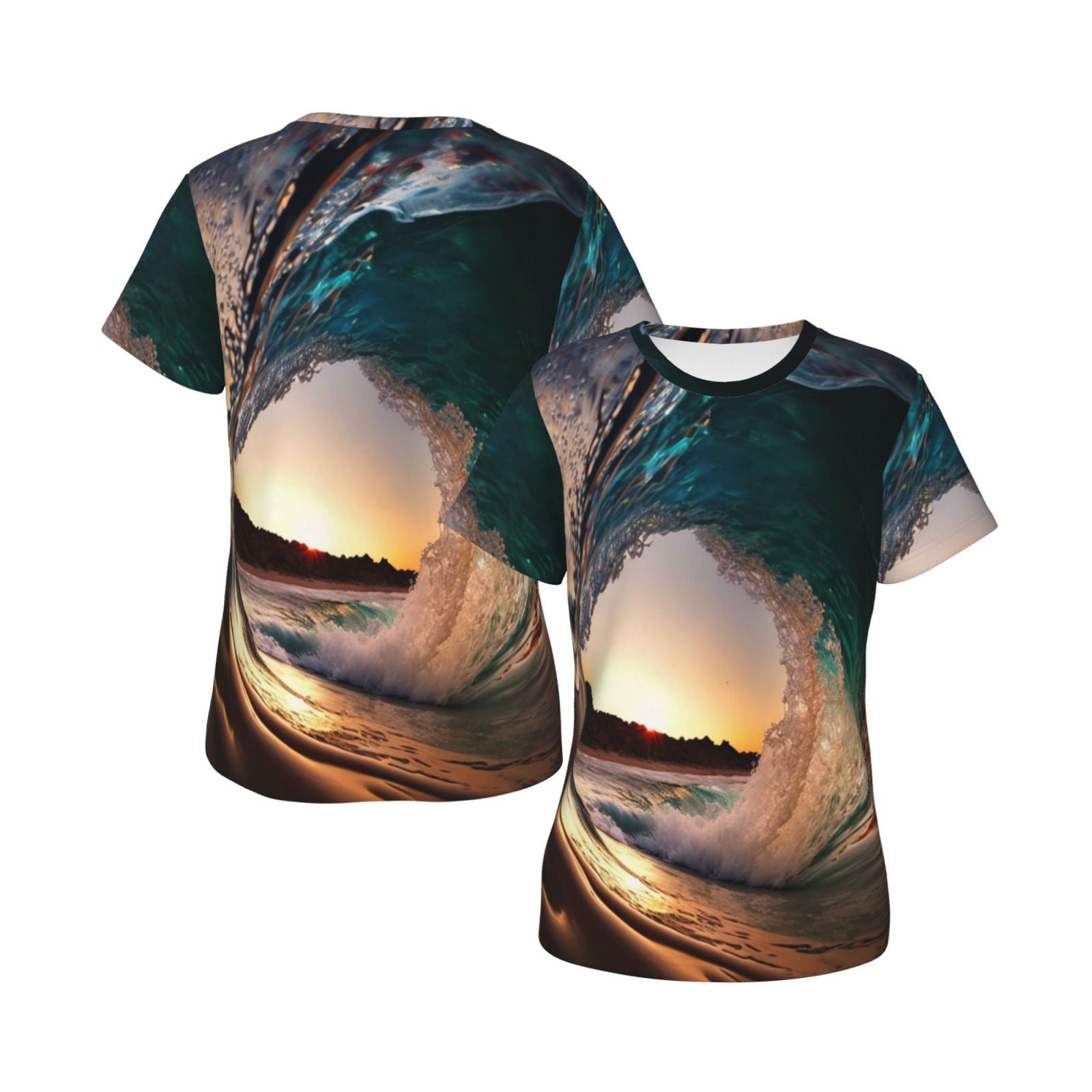 Women T Shirts Short Sleeve Summer Crew Neck Tee Tops, Wave Inside Hollow Morning Surf