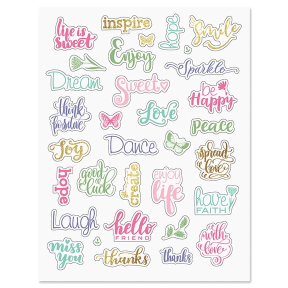 Current Positive Vibes Stickers, Set of 30 stickers, Printed in The USA, Great for Cards, Gifts, Party Favors and More