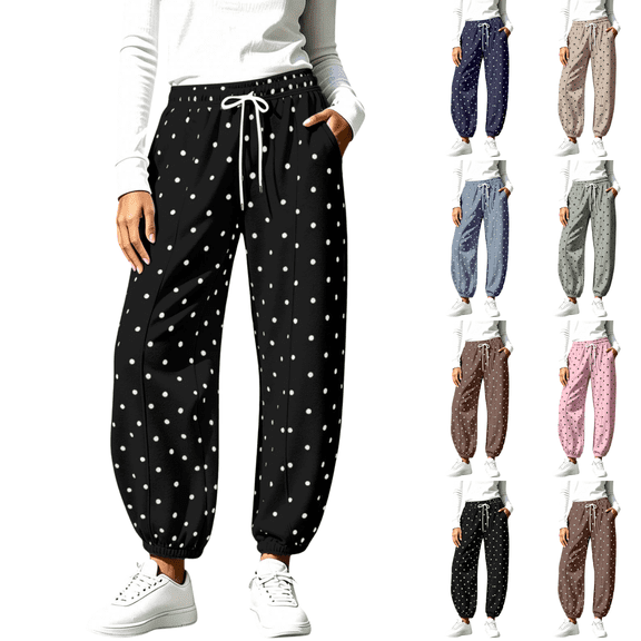 Sunnin Womens Polka Dot Sweatpants Drawstring Wide Leg Pants Casual Lounge with Pocket