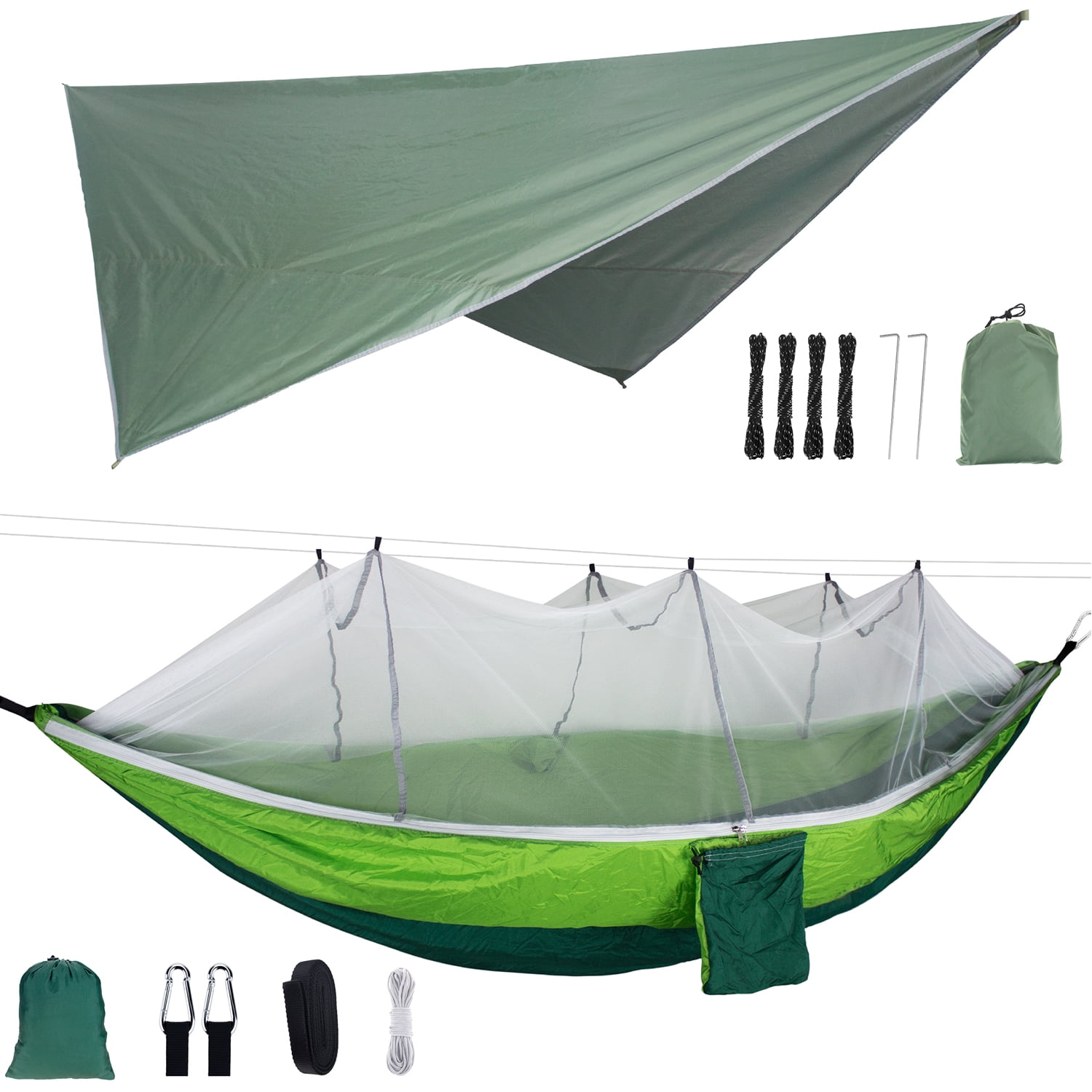 Night Cat Camping Hammock Tent with Mosquito Net and Rain Fly for 1 2 Persons Backpacking Bed with Tree Strap Lightweight Waterproof Hiking Backyard Outdoor 440lbs