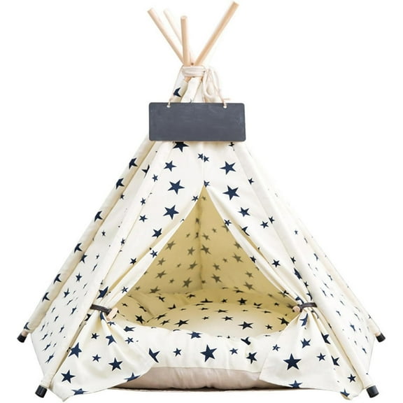 UOSIA Dog Teepee Pet Tent House Cat Bed Portable Teepee with Thick Cushion Puppy Teepee,Star