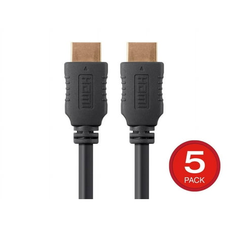 UPC: 0889028137222 | Monoprice HDMI Cable – 1.5 Feet – Black (5 Pack) High Speed  4K@60Hz  HDR  18Gbps  YCbCr 4:4:4  28AWG  Compatible with UHD TV and More – Select Series
