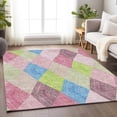 thumbnail image 5 of HomeRoots 676224 10 x 14 ft. Pink Lime Green & Blue Geometric Washable Machine Made Rectangle Area Rug with UV Protection, 5 of 9
