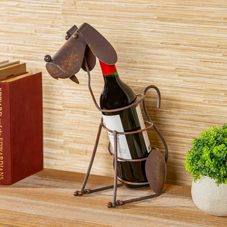 Dog Metal Wine Bottle Holder, 14" H