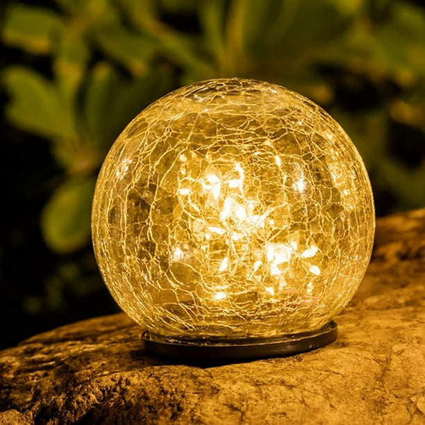 Garden solar lights cracked glass ball waterproof warm white led for outdoor pathway walkway patio yard lawn deals