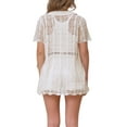 thumbnail image 3 of INSPIRE CHIC Women's Swimsuit Cover Up Button Down Short Sleeve Crochet Coverups S Apricot, 3 of 6