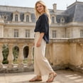 thumbnail image 6 of CIENVNSTG Two Piece Sets for Women Summer Casual 3/4 Sleeve Embroidered Tops Capri Pant Cotton Linen Lounge Set with Pockets Matching Sets Black L-3, 6 of 7