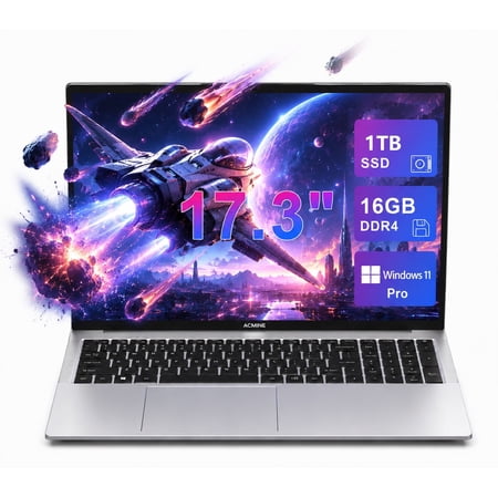 17.3" Laptop PC, Intel N150, 16GB RAM, 1TB SSD, Windows 11 Pro, with Mouse & USB HUB Bundle