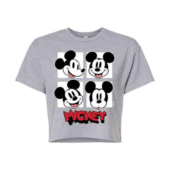 Mickey & Friends - Mickey Grid - Juniors Cropped Cotton Blend T-Shirt