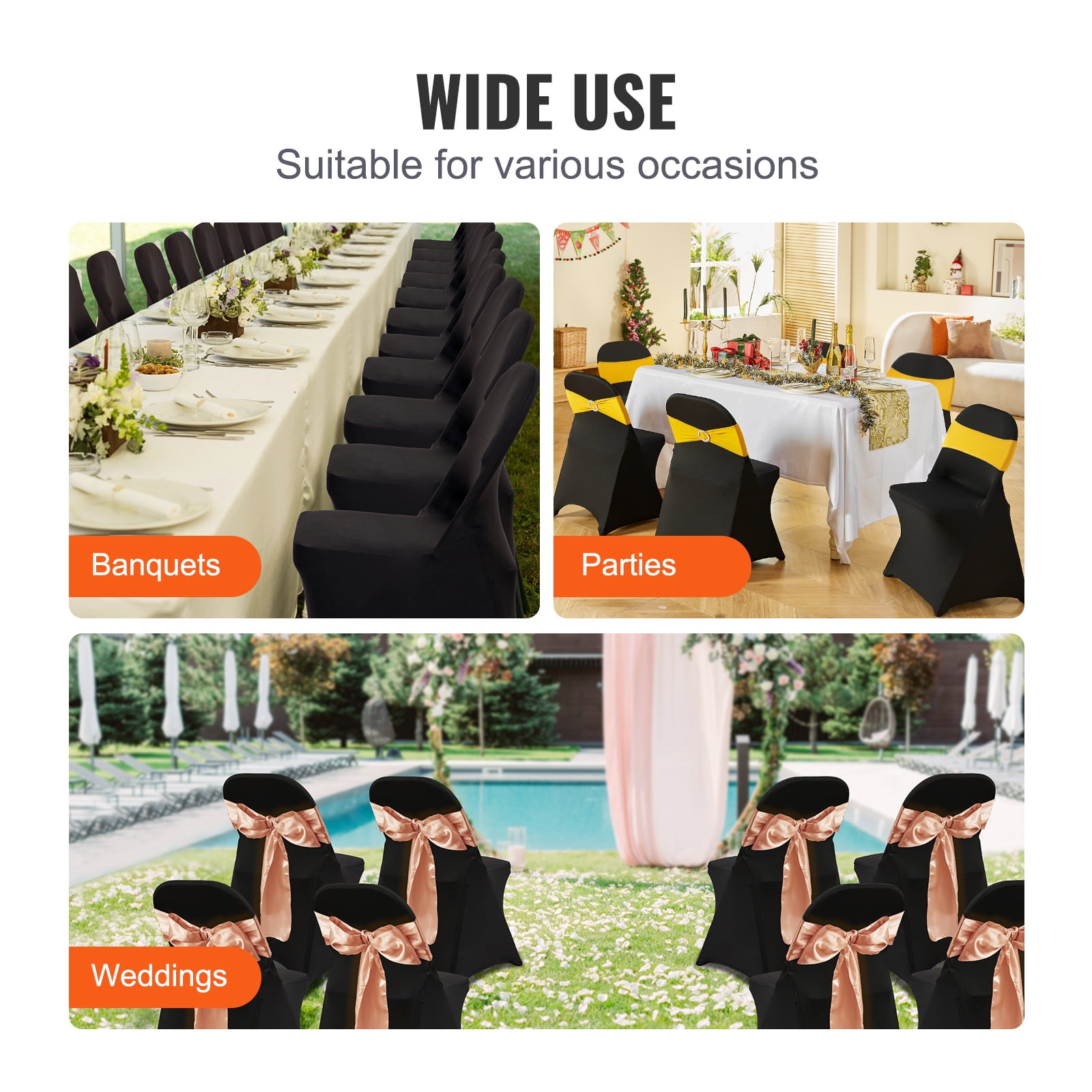 KFFKFF 50pcs Stretch Spandex Chair Covers Black Folding for Wedding Party Restaurant