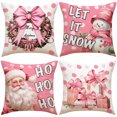 thumbnail image 1 of CHAO Juego de 4 fundas de almohada navideñas, regalo rosa, decoración de jardín, fundas de almohada Feliz Navidad en algodón y lino, 45 x 45 cm, 1 of 5