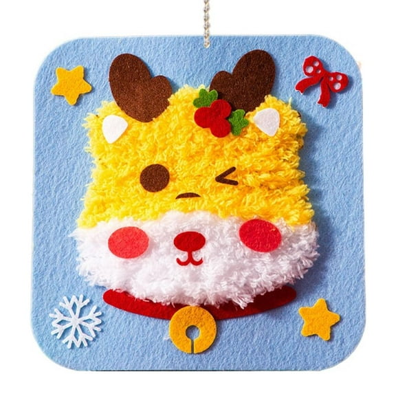 DIY Christmas Embroidery Kits, DIY Embroidery Doll Set, Fun Hand Sewing Tree Hanging Ornament, Cartoon Felt Sewing Craft Kit with Stickers, Needles