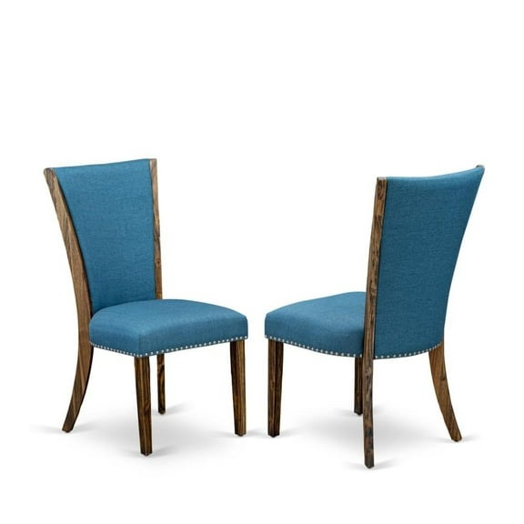East West Furniture Verona 39" Fabric Dining Chairs in Brown/Blue (Set of 2)