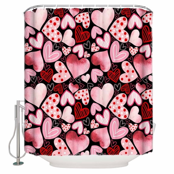 Valentine's Day Bathroom Shower Curtains with 12 Hooks Polyester Waterproof Shower Curtain for Stalls and Bathtubs Colorful Loves Polka Dot Romantic Decorative Bathroom Privacy Curtain 72x72 Inches