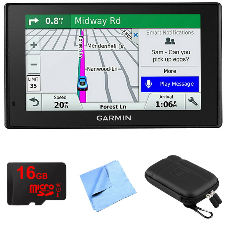 Garmin 010-01680-02 DriveSmart 51 NA LMT-S GPS Advanced with Smart Features Bundle with 16GB Micro SD Memory Card, Hard EVA Case for Tablets and GPS & 6-inch Microfiber Cleaning Cloth -