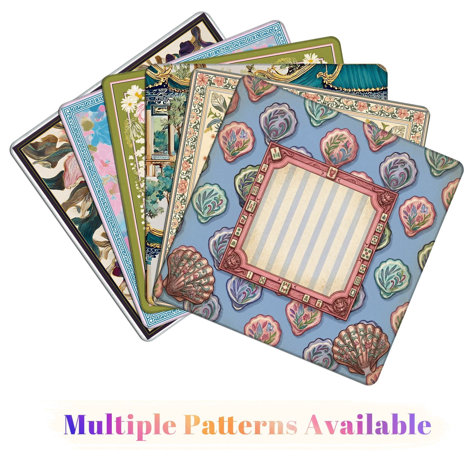 Mahjong Mat 31.5" x 31.5" Vintage Shell Floral Elegant Non-Slip Noise Reduction American Mahjong Tiles Table Cover for Dominoes Poker Card Board Games Gift