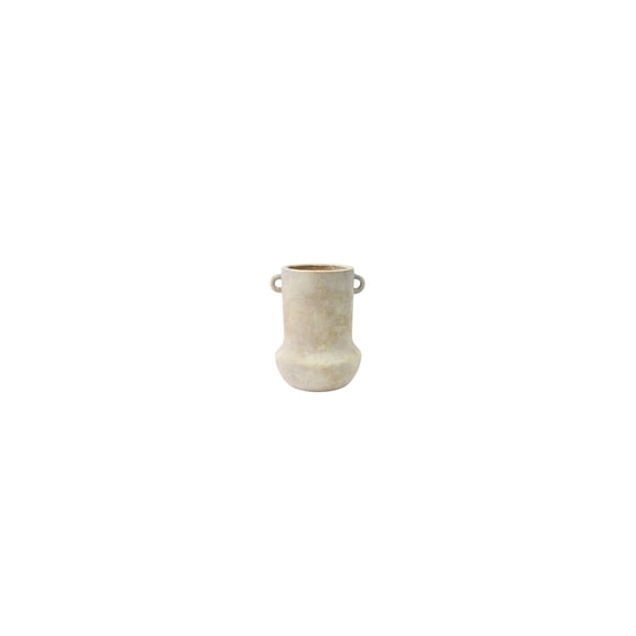 DecMode 10" Antique Style Washed Cream Ceramic Vase with Handles