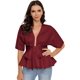 thumbnail image 1 of Blusa peplum de manga corta con cuello en V y dobladillo con volantes para mujer Borgoña M Borgoña M Xishao ropa, 1 of 2