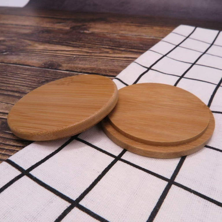 CALLARON 4pcs Bamboo Cup Cover Wooden Cup Lid Coffee Mug Lids Jar Glass  Cans Wooden Lid Bottle Cover Tea Glass Cup Cover Drink Cup Lid For Mug Jar