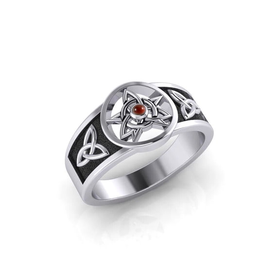 Pentacle Trinity Druid Amulet 925 Sterling Silver Ring Fine Jewelry Garnet