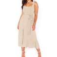 thumbnail image 2 of Vestido sin mangas para mujer, con cordones, tirantes en los hombros, dobladillo con volantes, cintura alta, cinturón, aberturas laterales, vestido de verano Albaricoque S, 2 of 4