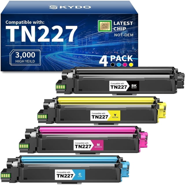 Cartucho de tóner Skydo TN227 de alto rendimiento, paquete de 4 unidades para Brother