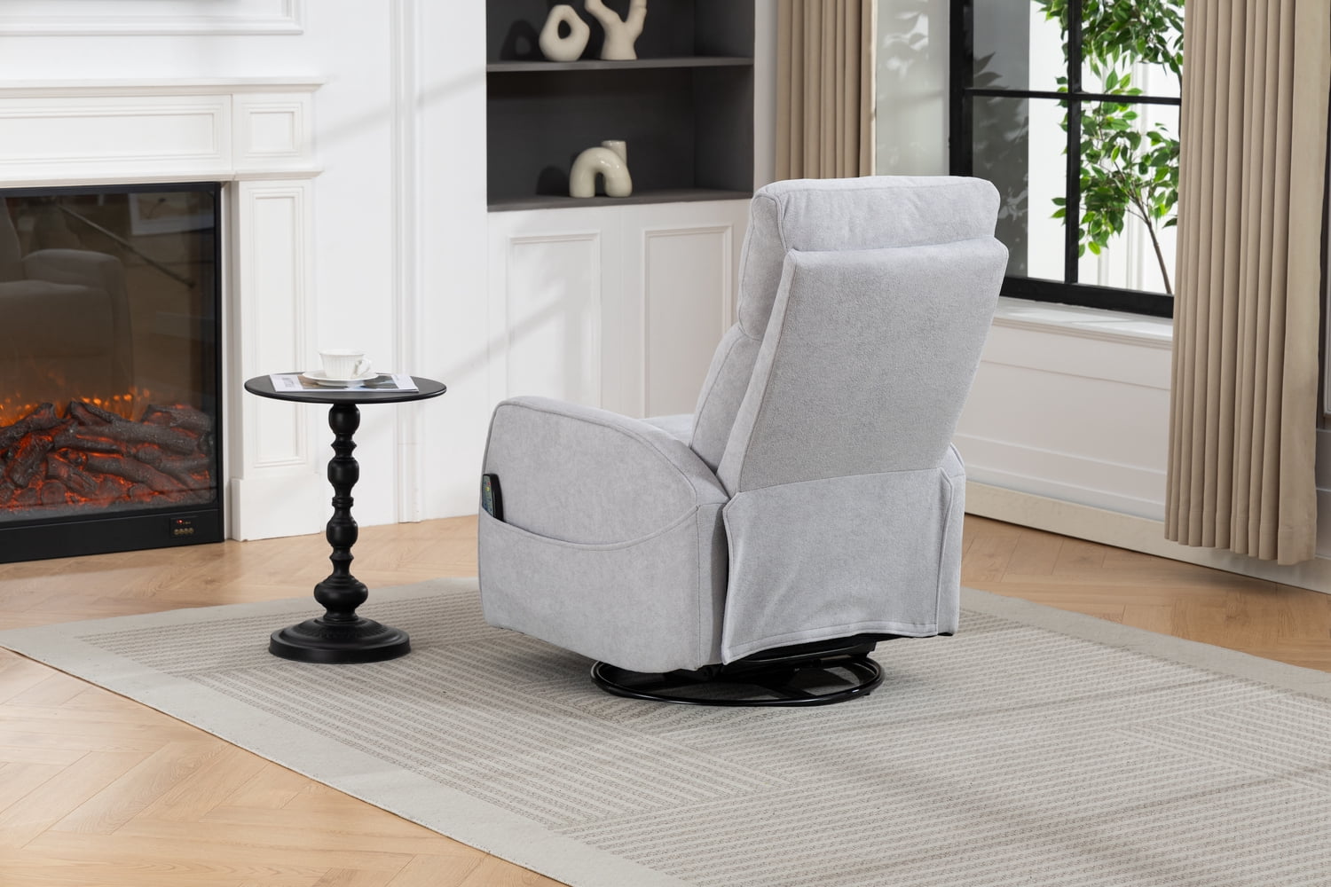 Leumius Glider Recliner Rocking Chair,360°Swivel Glider Rocking Chair,Upholstered Manual Recliner Chair for Nursery and Living Room,Grey