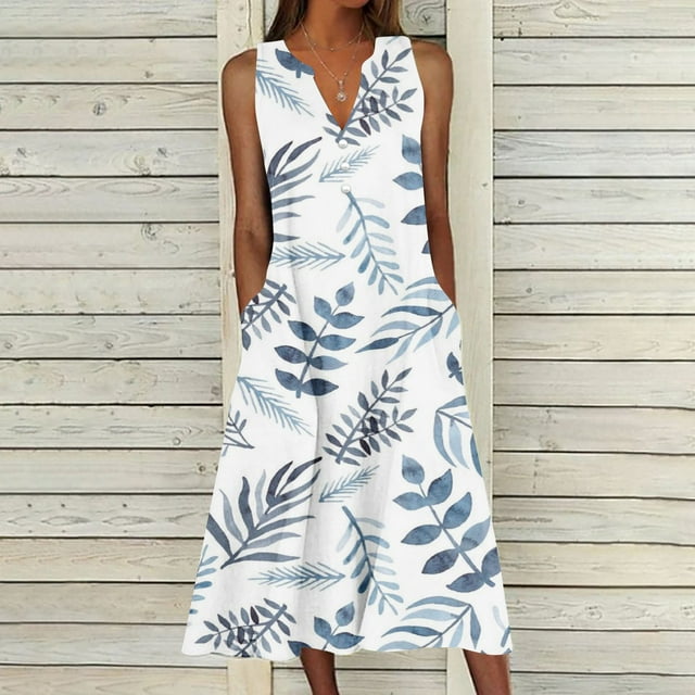EQWLJWE Liquidation d'Été! Robe Décontractée à Fleurs Design d'Été pour Femmes Robe Sans Manches à Col en V Robe de Soirée Robes pour Femmes 2023