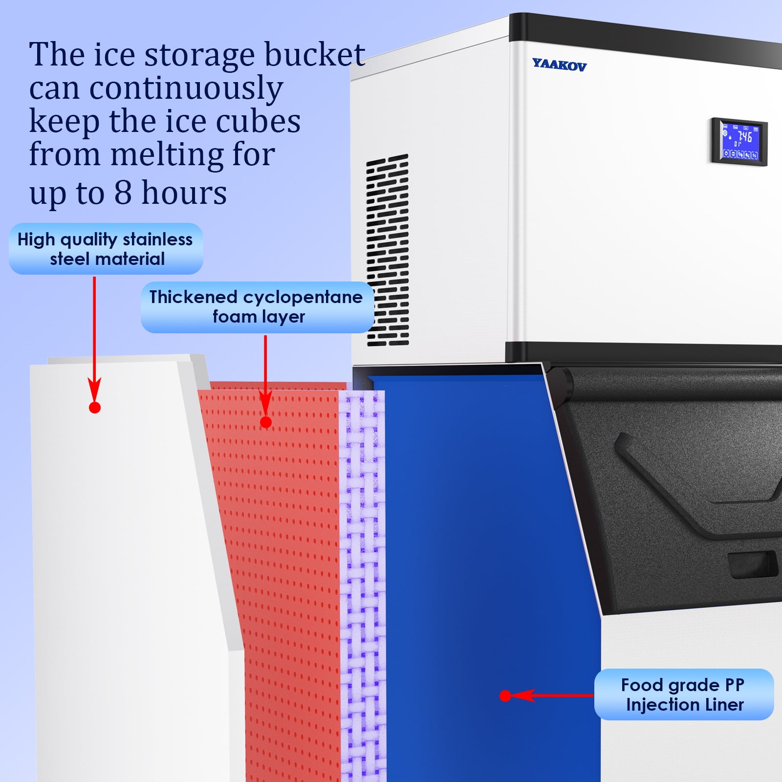 YAAKOV Commercial ice Machines 550LBS/24H Commercial ice Maker Machine with 400LBS Ice Maker Commercial