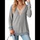 thumbnail image 3 of Blusas de Otoño para Mujer, con Escote en V, Encaje, Larga, Holgadas, con Ribete de Bloques de Color, Moda 2025 Gris XL, 3 of 10