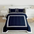 thumbnail image 3 of Homewish Modern Abstract Line Bedding Comforter Set, Navy White Square Twin Comforter Sets, Chic Stripe Buffalo Plaid Reversible Bedding Set, Luxury Bedroom Decor, 2 Pieces, 3 of 9