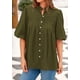 thumbnail image 5 of Blusas PRETTYGARDEN para mujer, verano 2025, mangas cortas, holgadas, con botones, con cuello en V, plisadas, informales, con cuello en V (verde militar, XL), 5 of 8