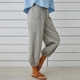 thumbnail image 4 of ABATAB Cotton Linen Pants for Women Button Lounge Harem Trousers Drawstring Elastic Waist Summer Beach Pants Outfits with Pockets, 4 of 7