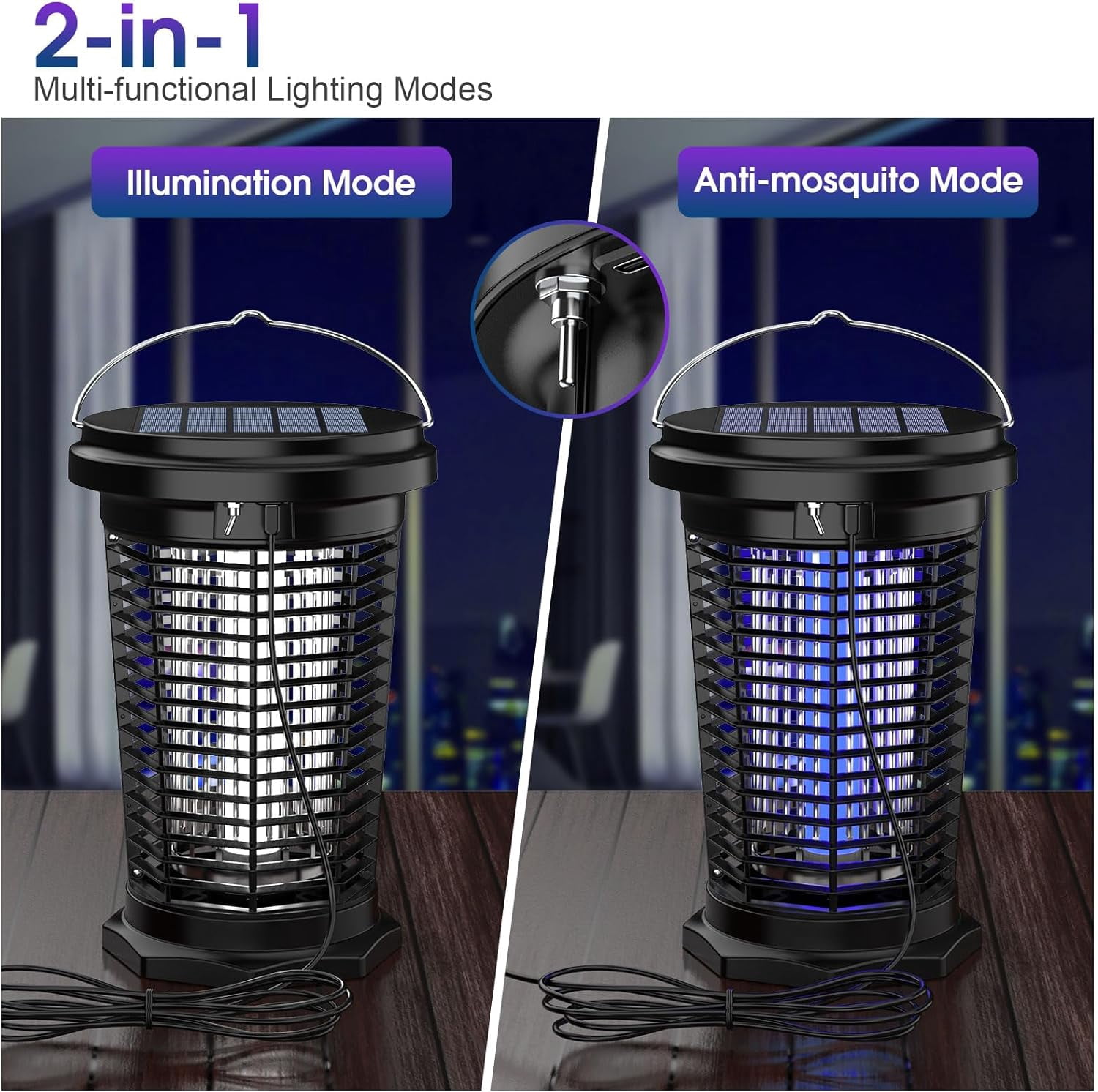 Bug Zapper for Outdoor & Indoor, USB Rechargeable Solar Bug Zapper with 5.5W Solar Power, Electric Fly Traps, Insect Zapper for Patio, Backyard, Garden, Camping