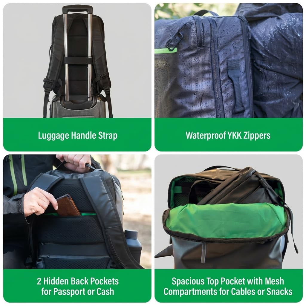 Carry On Travel Backpack Bundle | Island Hopper Travel Backpack with Toiletry Bag and Compression Packing Cube Set (40L, Black)