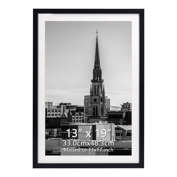 11x17 Picture Frame with Mat, Black Frame Fits 13x19 Photos Without Mat, Wall & Tabletop Mount
