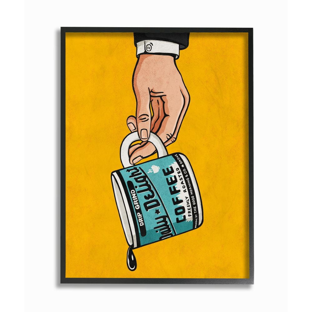 Stupell Industries Drip Coffee Cup Vintage Comic Book Yellow Blue Design Framed Wall Art by Ester Kay