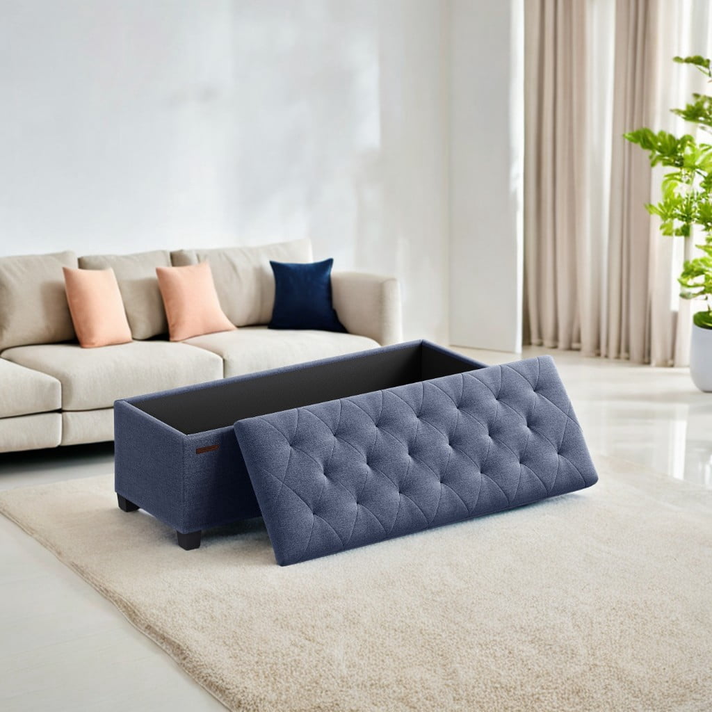 LEDREM Storage Ottoman Bench, 43" End of Bed Bench with Removable Cover, 660lb Capacity, for Living Room, Bedroom, Light Denim Blue