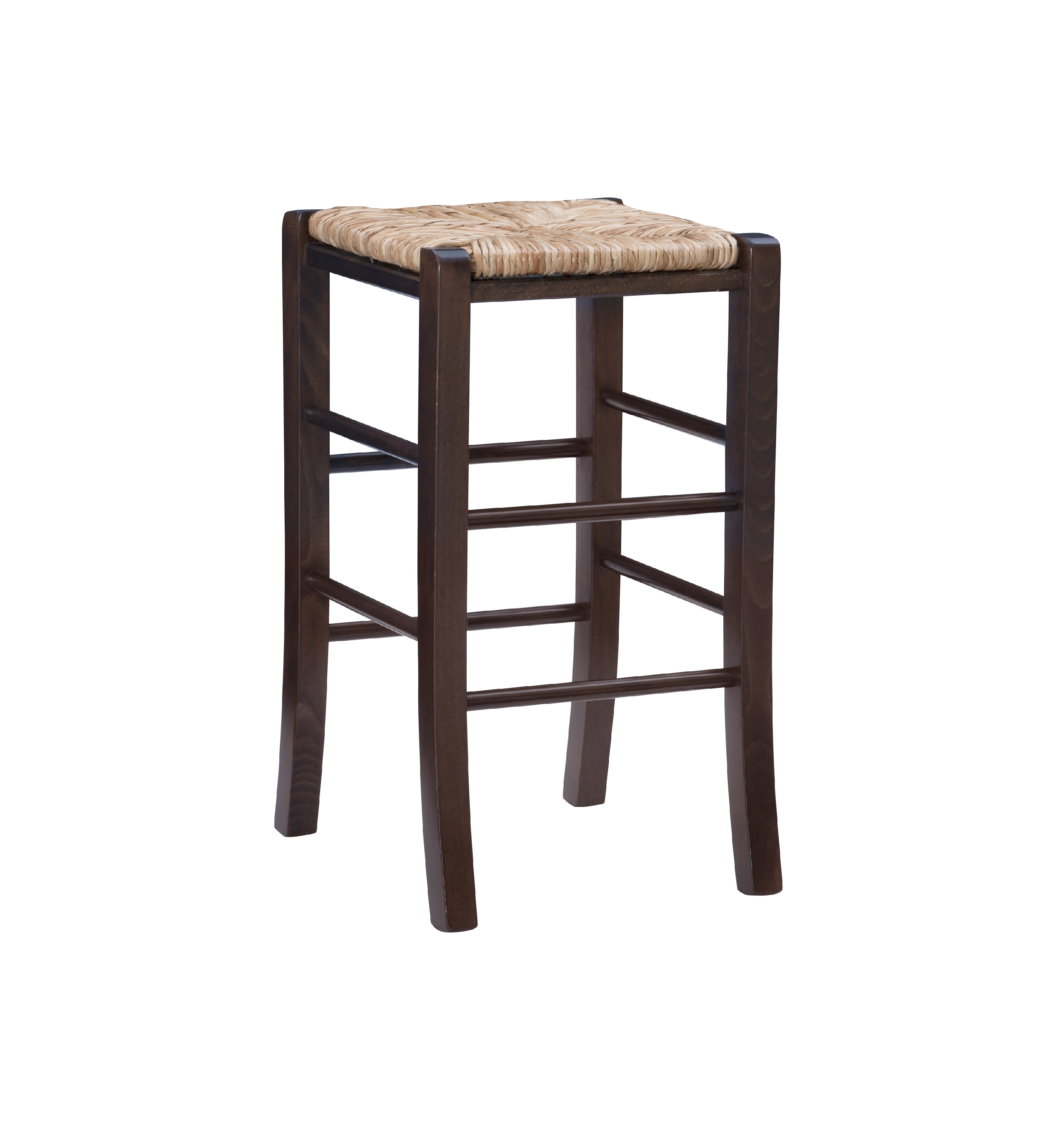 Linon Ivica 24.4" Backless Counter Stools, Set of 2, Dark Walnut with Handwoven Rush Seat