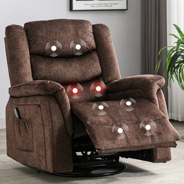 COMHOMA Recliner Chair with Heat and Massage 360 Degree Swivel Rocking Recliner, Brown