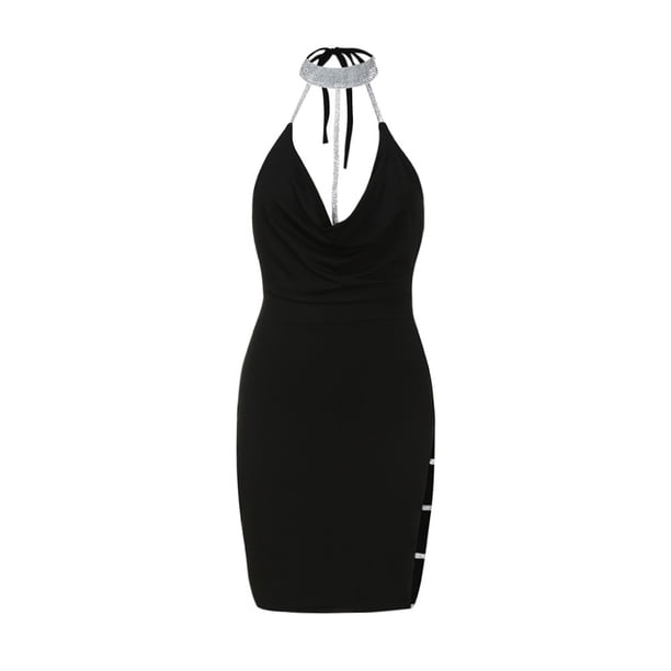 backless dress evening Black Dress Backless Dress Deep V High Leg Slit Long Formal Dress Evening Dress Black / L main image 1