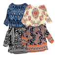 thumbnail image 2 of Bila Women's V-Neck 3/4 Sleeve Paisley Printed Flowy Peasant Blouse Top (Navy/Orange, S), 2 of 2