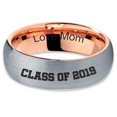 thumbnail image 2 of Tungsten Graduating Class Of 2019 Engraved Love Mom Band Ring 7mm Men Women Comfort Fit 18k Rose Gold Dome Brushed Gray Polished, 2 of 4