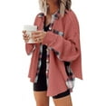 thumbnail image 1 of Womens Waffle Knit Plaid Shacket Boyfriend Button Down Shirt Jacket Loose Long Sleeve Tops, 1 of 6