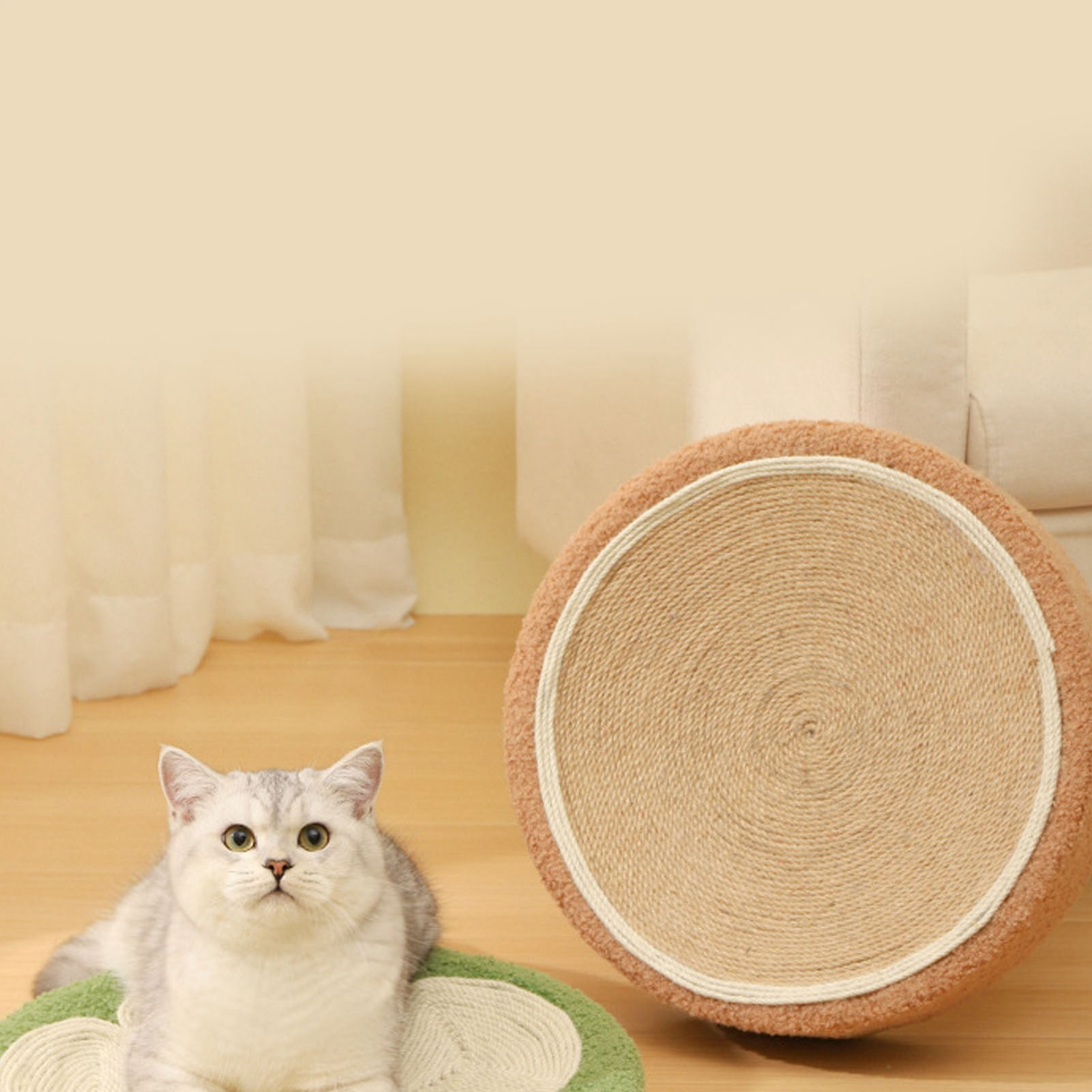 YAHHU Round Cat Scratcher Ergonomic Scratching Lounge Bed Sisal Pad for Indoor Cats Claw Grinding Flower Shape Pet Furniture (16.5 inches / 42 cm)