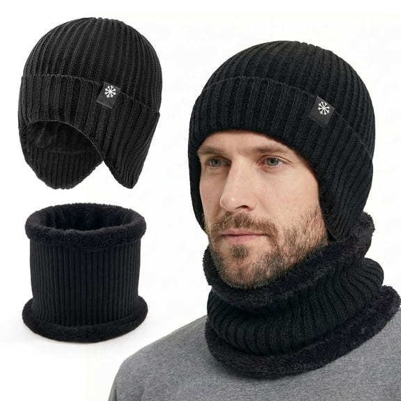 DualFerv 2 Pcs Men Winter Beanie Hat Casual Scarf Set for Men