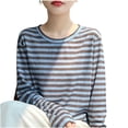 thumbnail image 5 of VEKDONE Womens Striped Crew Neck T-Shirt Long Sleeve Loose Fit Lightweigh Blouses Casual Stretchy Comfy Thin Loungewear Gray XL, 5 of 7