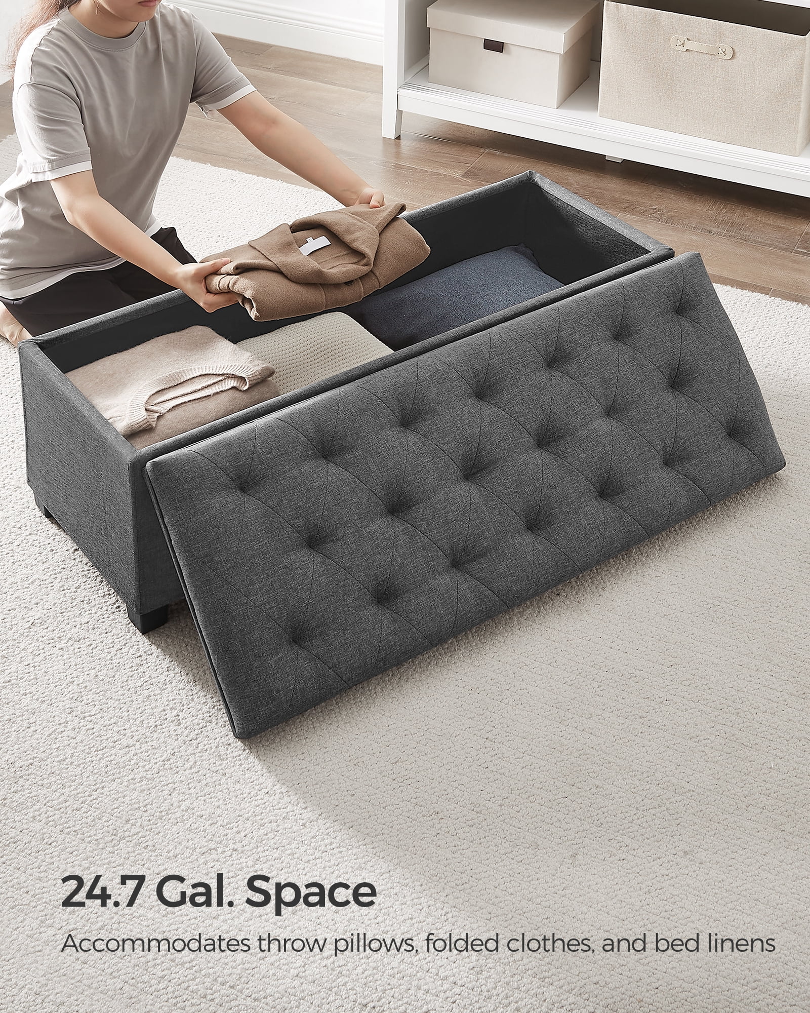SONGMICS 43.3" Storage Ottoman Bench Hold up to 660lbs Bedroom Ottoman Bench Enough Storage for Bedroom Entryway Living Room Dark Gray